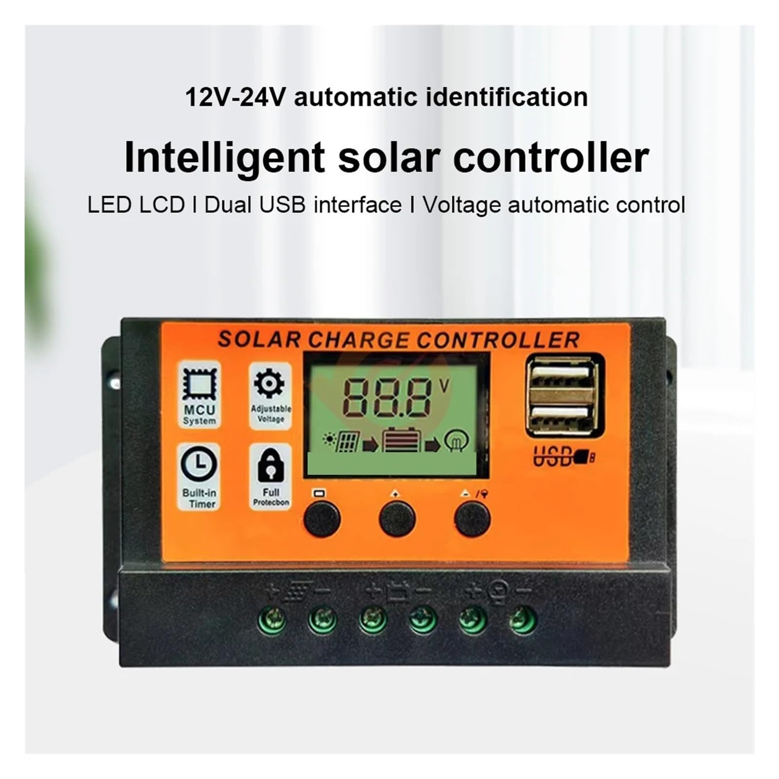 Regolatore di Carica Solare 100A Regolatore del Pannello Solare 12V/24V Regolatore della Batteria del Pannello Solare con Display LCD Regolabile con Porta USB(100A)