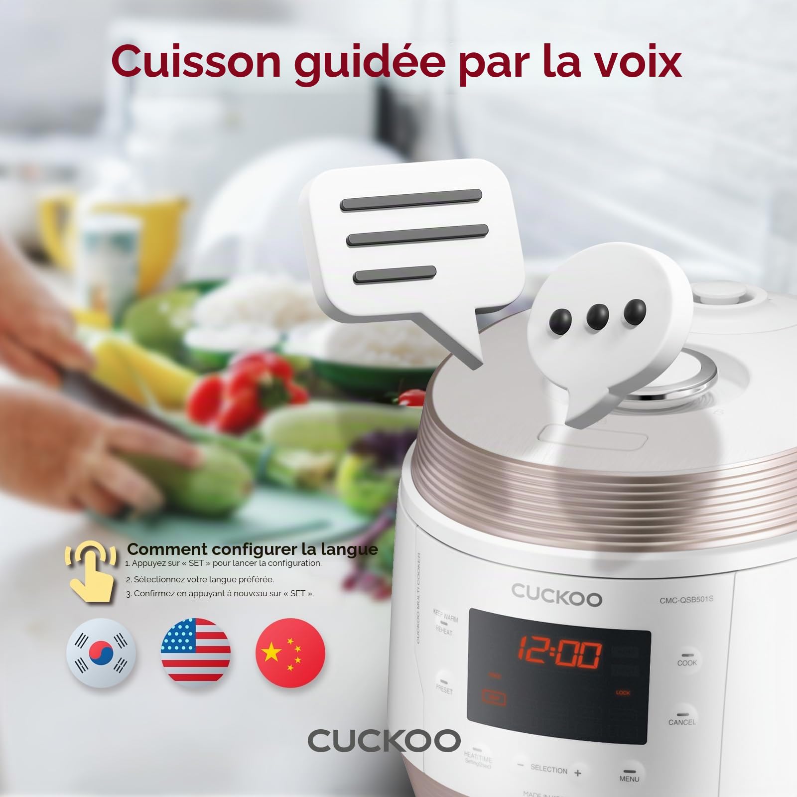 CUCKOO CMC-QSB501S ICOOK Q5 8 en 1 Multicooker à pression vapeur en acier inoxydable de qualité supérieure