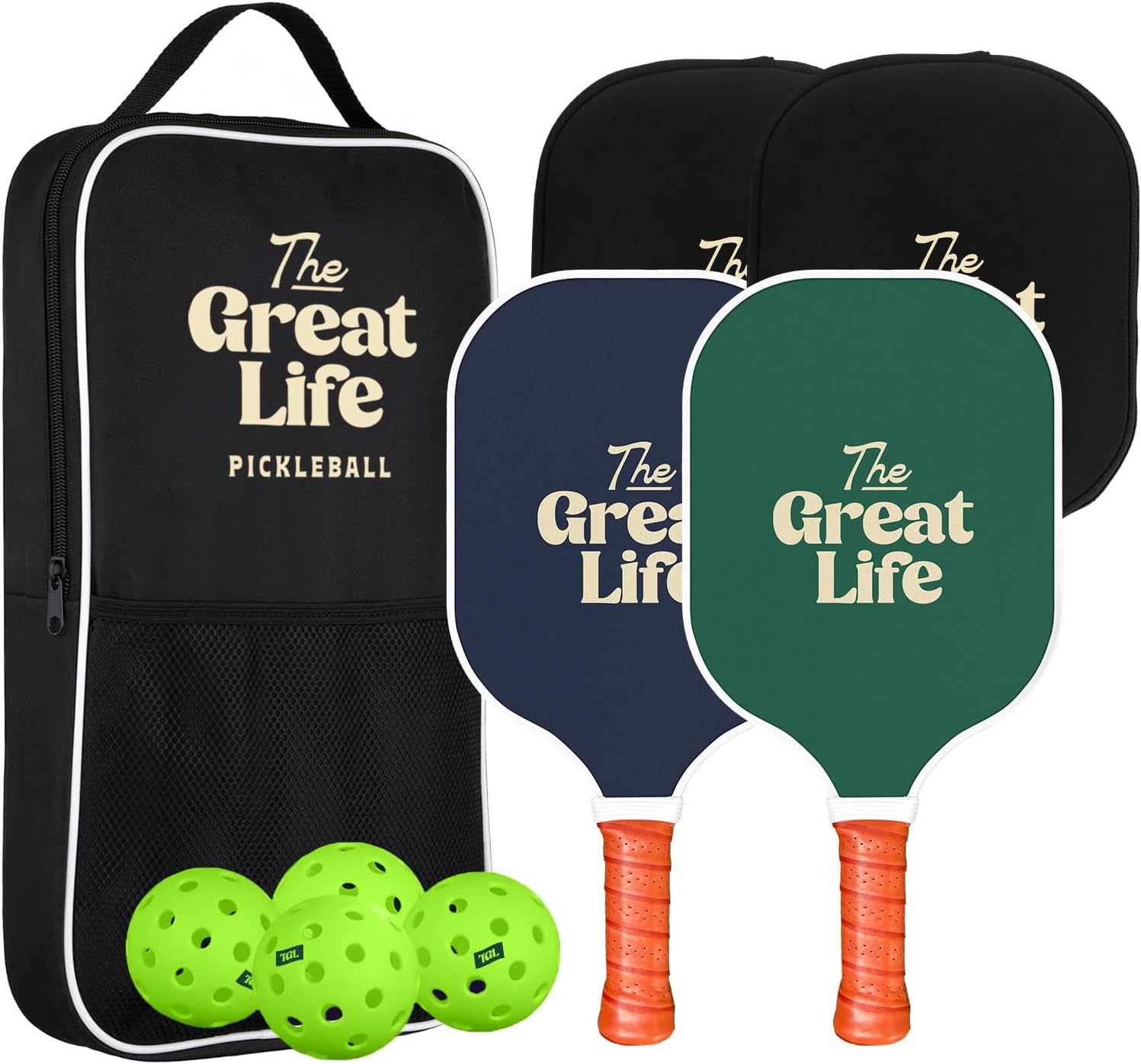 Pickleball Paddle Premium Set | 2 Carbon Fiber Paddles & 4 Balls | Sport Bag & Paddle Cover Included | Beginner Friendly | 6in. Handle | Honeycomb Core | Lightweight | Retro & Stylish