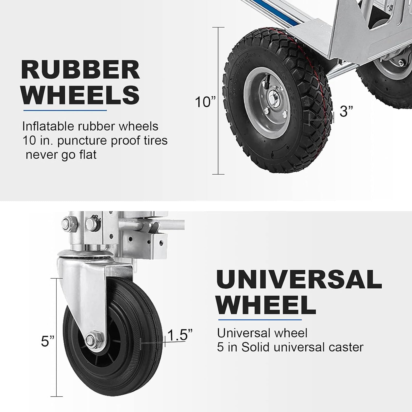 Carretilla de mano industrial convertible, de aluminio resistente 2 en 1, plegable, capacidad de 1000 libras, carrito con ruedas neumáticas para transporte y mudanza en almacén, supermercado