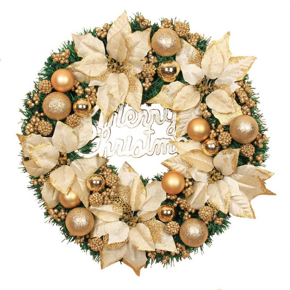 CTRLZS 1 Piece Front Door Hanging Christmas Wreath Golden Wreath Hotel Mall Home Decoration (30cm)