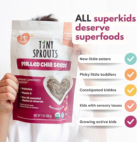 Miniatura 4 de Tiny Sprouts Foods Potenciadores orgánicos de supersemillas semillas de chía cultivadas orgánicas con vitamina D + probióticos. Molidas en frío de