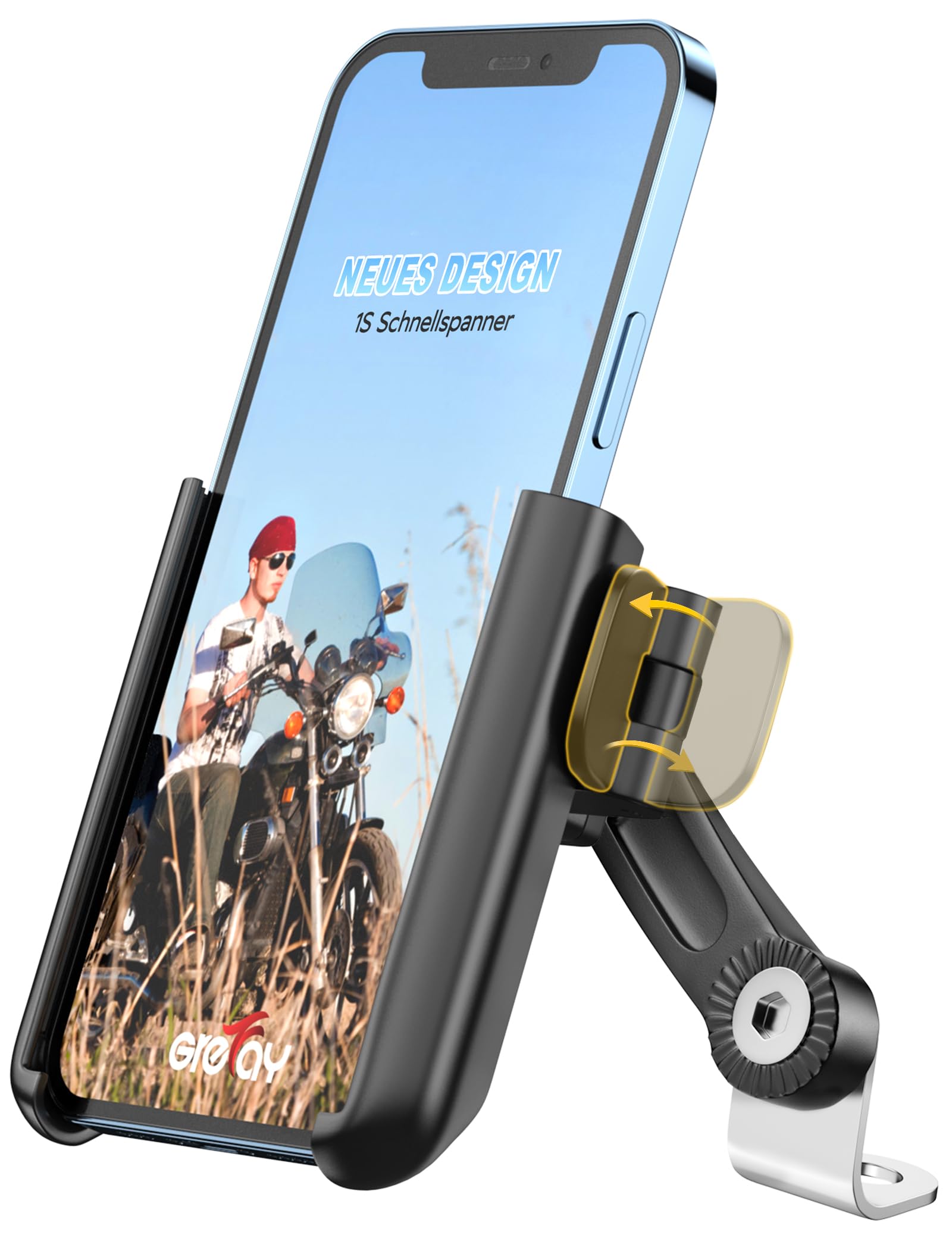 Grefay Motocyklowy Uchwyt na Telefon Komórkowy,Szybki Demontaż, Obracany o 360 Stopni Motocykl Uchwyt na Telefon do Smartfonów 3,5-7,0 Cali