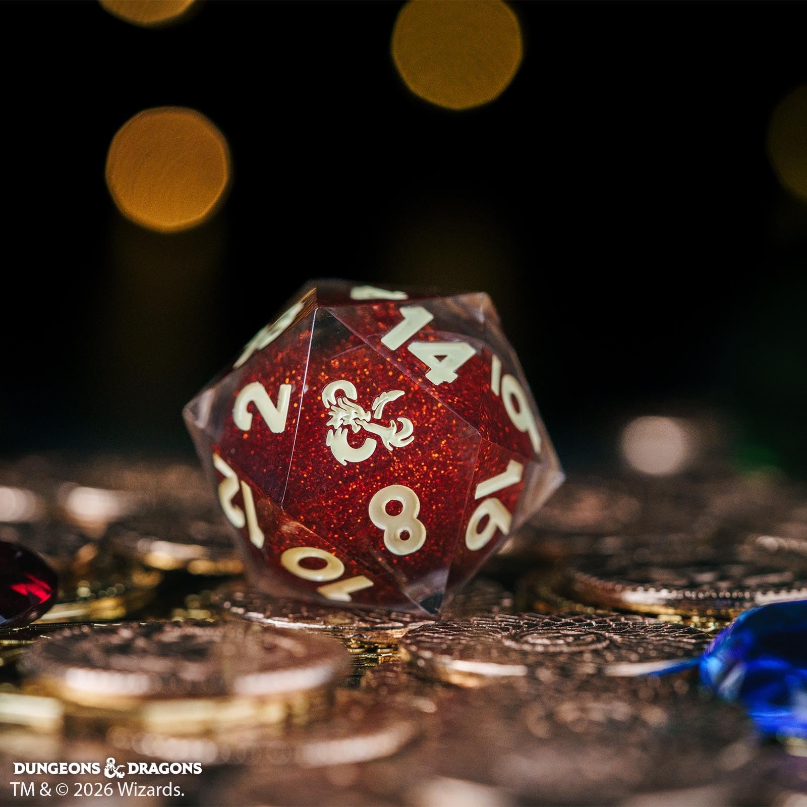 D&D Fizban's Treasure Misfit - Caja ciega de gran tamaño d20 de Fanroll | A partir de 14 años | Dados misteriosos de 25 mm en cofre del tesoro, metal, piedra preciosa, núcleo líquido y dados de rol