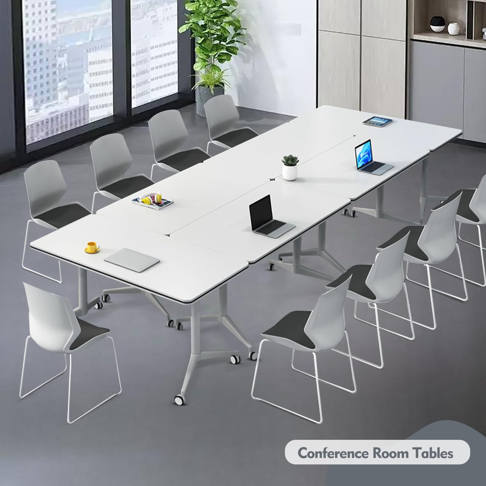 Konferenztisch, moderner, Faltbarer Raum, großer, rechteckiger, weißer Besprechungs- und Schulungsseminartisch mit Klappplatte leisen Rädern für Büro, Klassenzimmer (4er-Pack 70,9 Zoll)