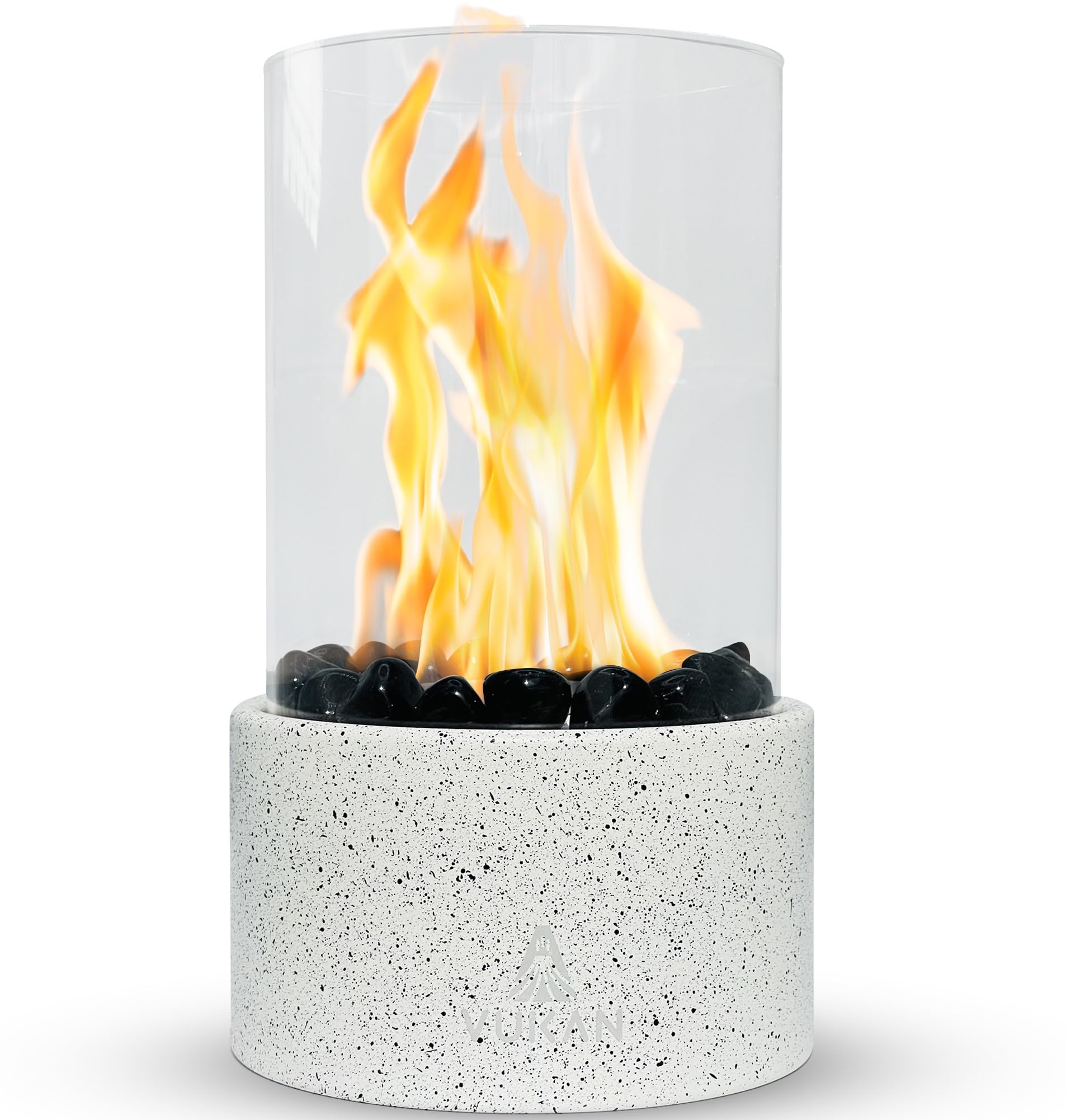 VUKAN Tabletop Fire Pit - [5h Clean Burning Time] Table Top Firepit Indoor & Outdoor Use with Black & Colored Stones - Portable Small Fireplace Bowl - Ethanol Mini Fire Pit with 2 Combustion Chambers