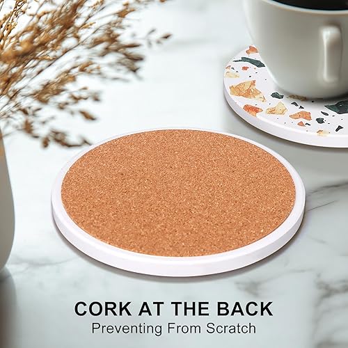 Miniatura 3 de 6 posavasos de cerámica estilo terrazo con soporte, los mejores posavasos redondos absorbentes para escritorio, salón, café, bebida, vino, bebidas,