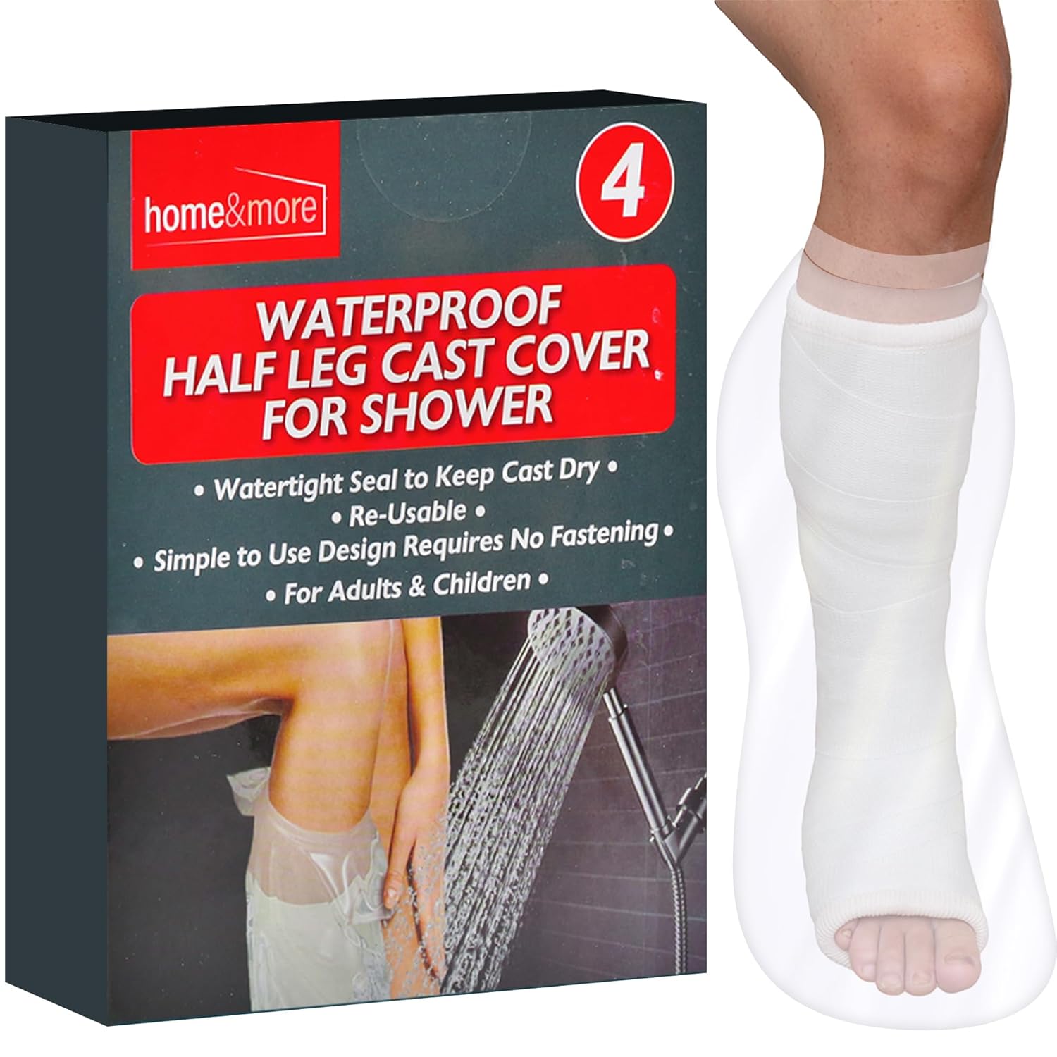 4pk Waterproof Leg Cover for Shower, Plaster Cast Waterproof Cover Leg