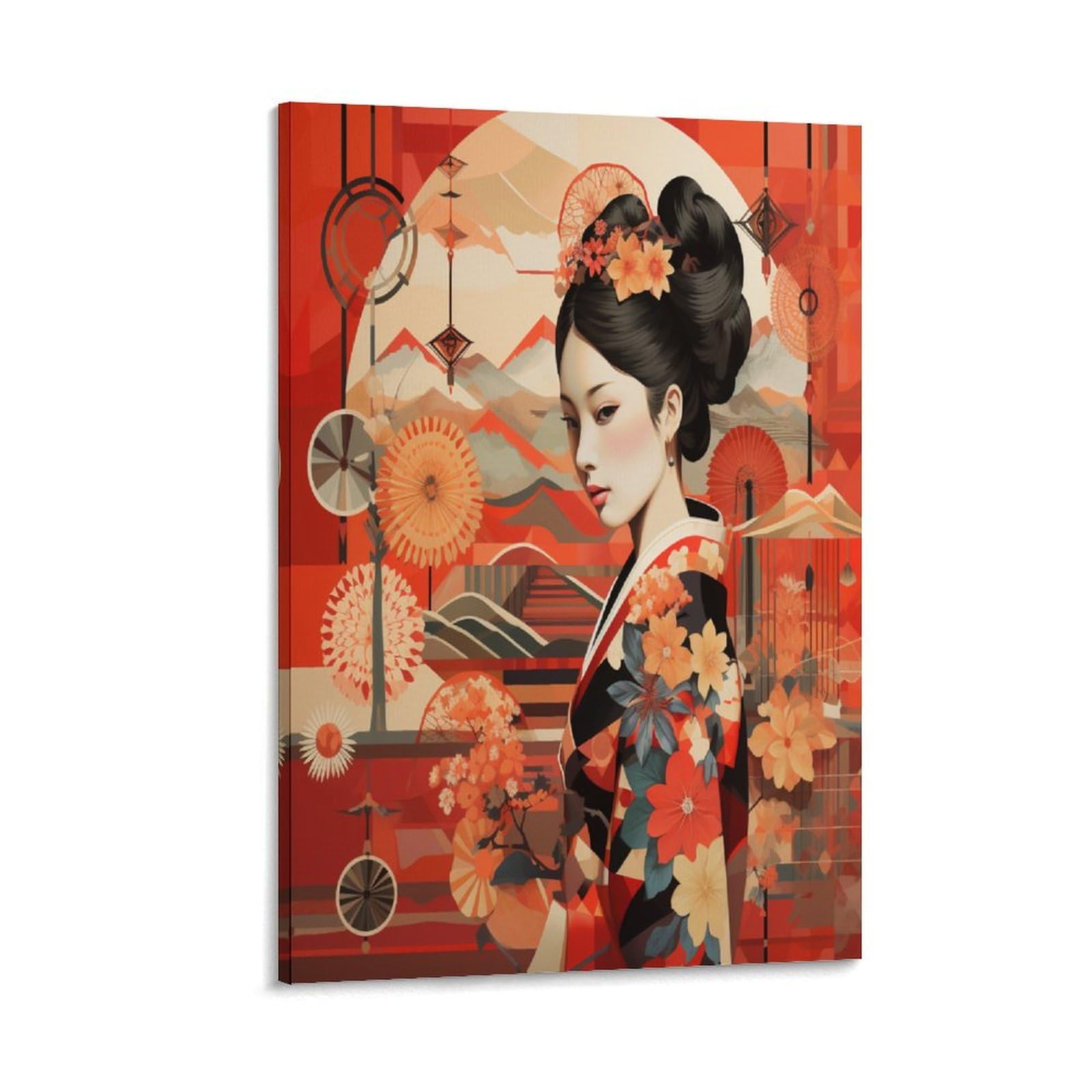 YUXINYUE Kimono Girl Art - Oil Paintings Reproduction Modern Giclee Canvas Print Artwork Pictures on Canvas Japanese Style Wall Art for Home Office Decorations 12x18inch(30x45cm)
