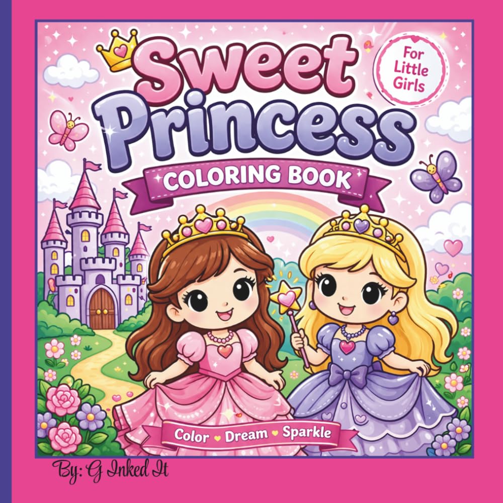 Sweet Princess Coloring Book: Fun, Easy & Adorable Princess Coloring Book for Little Girls