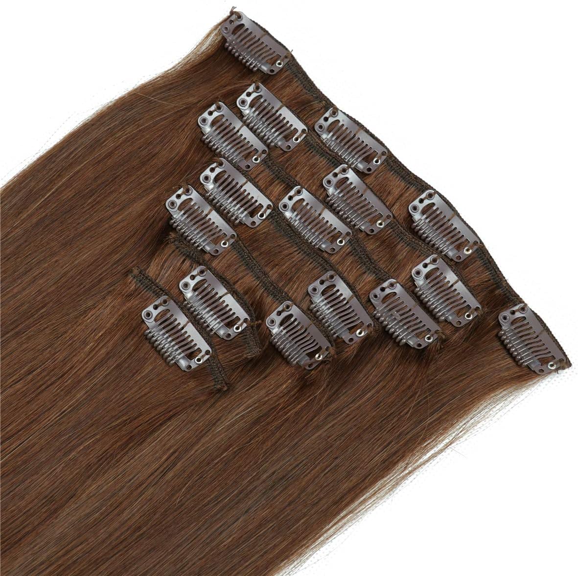 Double Weft Clip in Human Hair Extensions 20 inch #4 Medium Brown Double Weft Straight 7 Pieces 70g