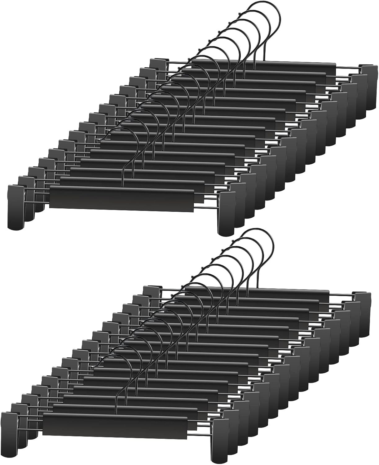 Clothes Pants Hangers, Space-Saving Skirt Holders with 360 ° Swivel Hooks, Adjustable Clips, Trouser Hangers, Clothes Coat Garment Jeans Hangers (30 Pack, Black) 30 Pack Black