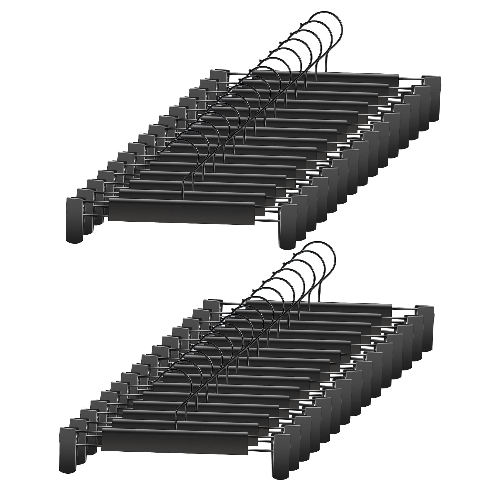 Clothes Pants Hangers, Space-Saving Skirt Holders with 360 ° Swivel Hooks, Adjustable Clips, Trouser Hangers, Clothes Coat Garment Jeans Hangers (30 Pack, Black)