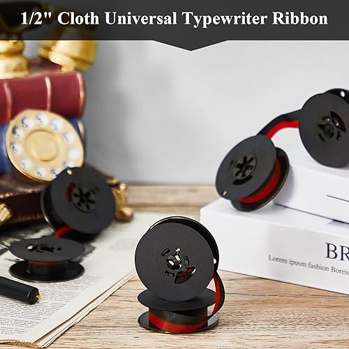 Miniatura 4 de Seajan 4 pares de cintas universales de doble eje para máquina de escribir vintage, 12 paño para la mayoría de las máquinas (rojo, negro, negro)