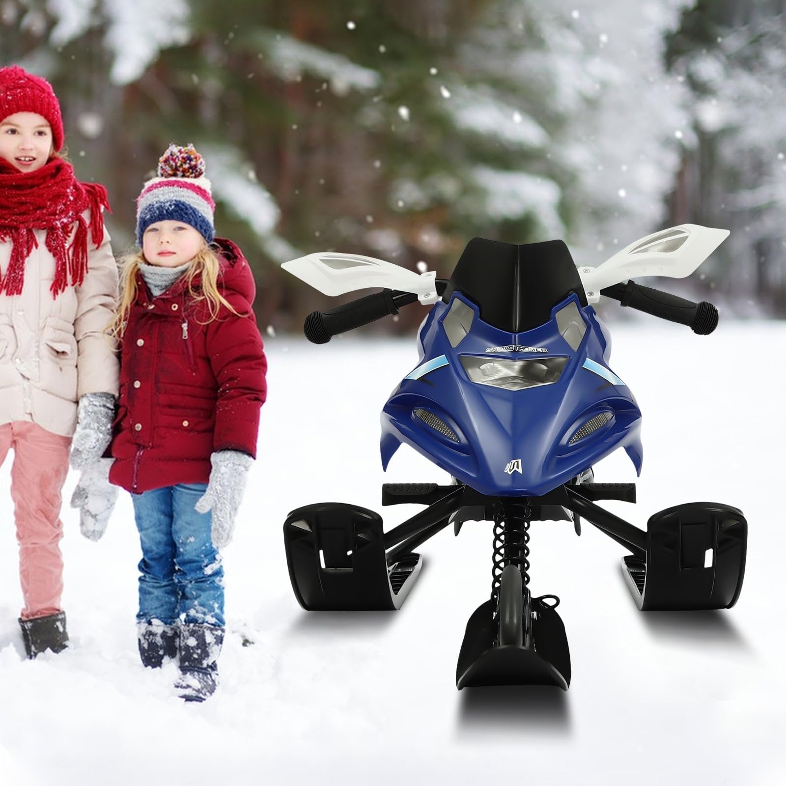 Slitta da neve con freno, corda di trazione, ammortizzatore, fino a 80 kg, blu
