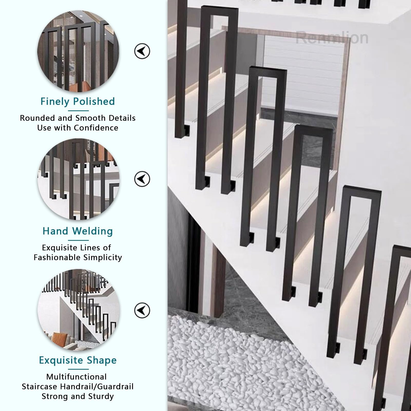 Corrimano per scale a forma di U per gradini interni ed esterni，ringhiera per scale in ferro industriale，corrimano di sicurezza antiscivolo，corrimano laterale per giardino，ingresso di casa(95cm)