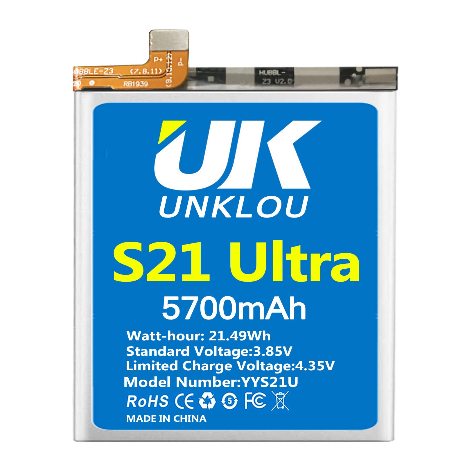 UNKLOU Galaxy S21 Ultra Battery, [Upgraded] 5700mAh Li-Polymer EB-BG998ABY Replacement Battery for Samsung Galaxy S21 Ultra 5G SM-G998 with Repair Tool Kit [24 Month Service]