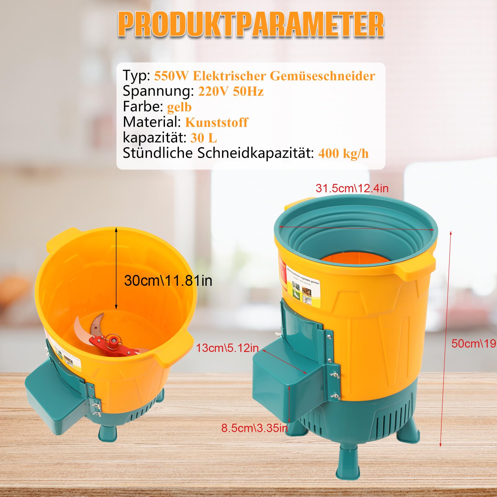 550W Elektrischer Gemüseschneider Futterhäcksler Futterverarbeitungsmaschine, Grünfutter, Grashalme, Gemüse, Melonen und Obst Häcksler