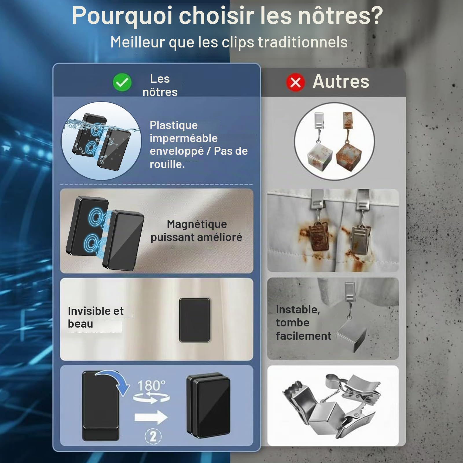 10 Paires Poids Magnetiques Rideau Douche Exterieur, 20 Pièces Aimants Rideau Noir 74g, Poids Plastique Imperméable pour Rideaux d'Extérieur, Tonnelle, Nappe, Anti-Vent