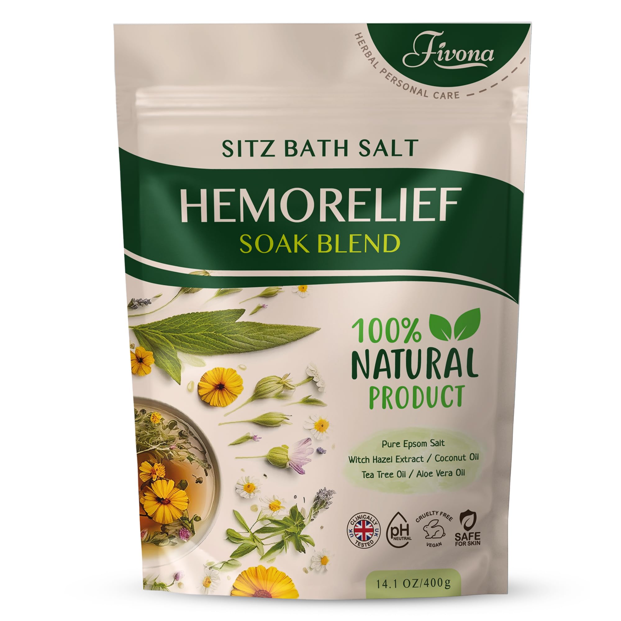 Hemorrhoid Treatment Sitz Bath Salt - Natural Soak Blend Epsom Salt with Essential Oils, Postpartum Recovery and Discomfort Relief, Perineal Care Soaking for Fissures and Bartholin Cysts - 14.1oz