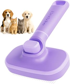 Hertzko Self-Cleaning Slicker Brush for Dogs & Cats - Effortless Shedding Control, Retractable Bristles, Long/Short Hair Grooming Tool - Purple