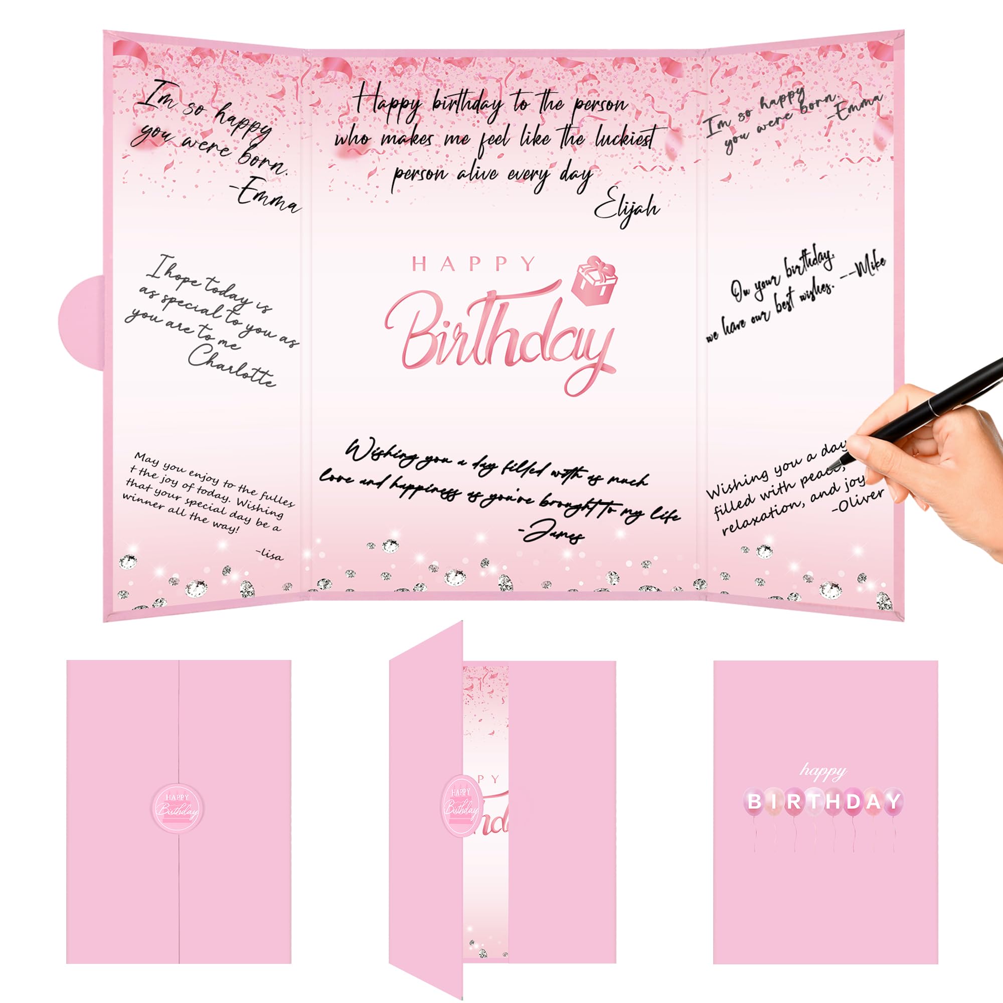 Crenics Pink Happy Birthday Guest Signature Book Alternative 18" x 12"