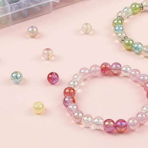 Miniatura 4 de 450 cuentas redondas de vidrio de 0.315 pulgadas para hacer pulseras, kit de fabricación de cuentas brillantes de 15 colores para adultos, cuentas