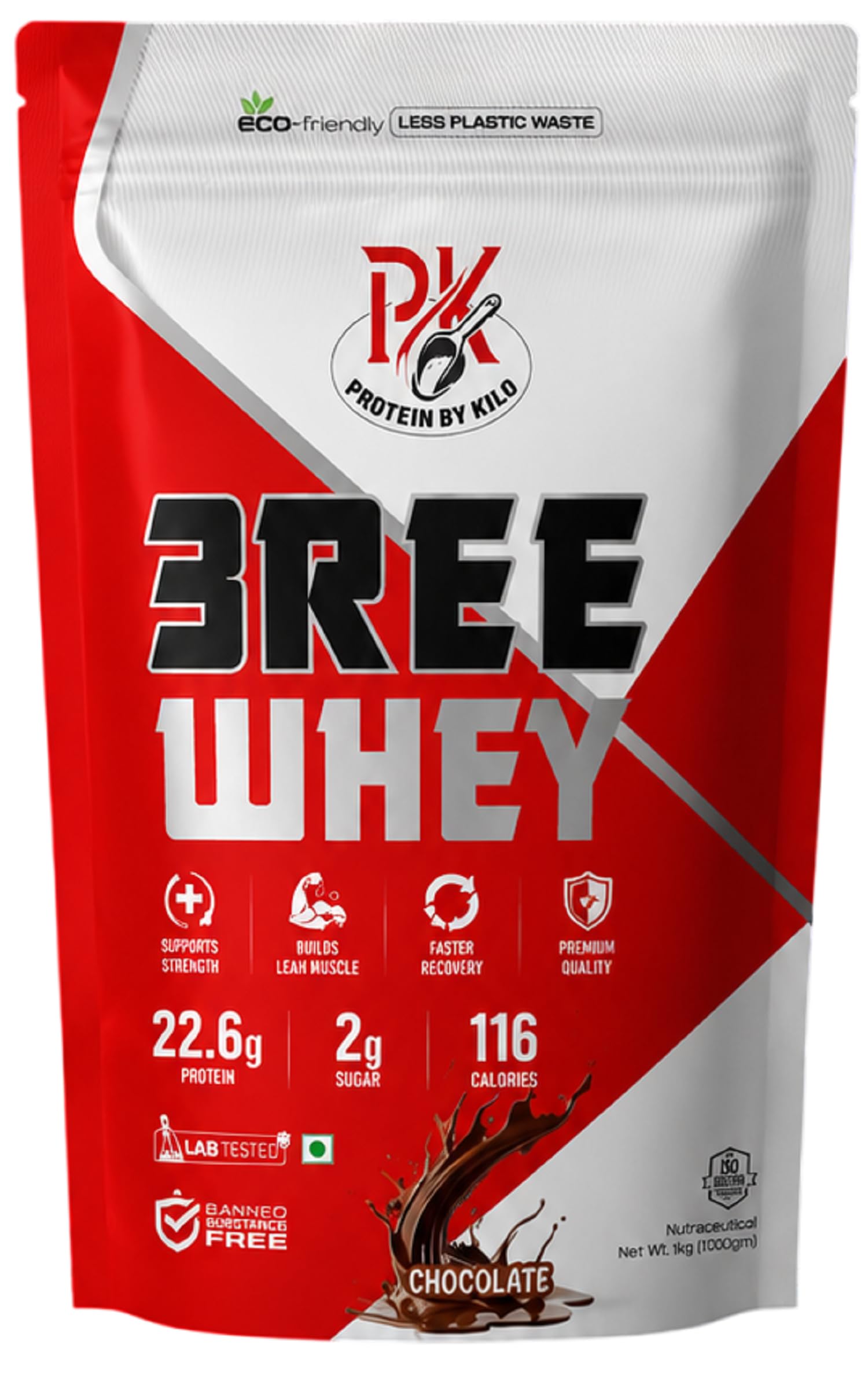 3REE Whey Protein Powder Chocolate Flavour, Whey Concentrate Isolate Hydrolysed Blend, 1kg Protein Nutrition Supplement, 22.6g Protein Per Serving, Fitness Nutrition Drink Mix for Adults-image-3