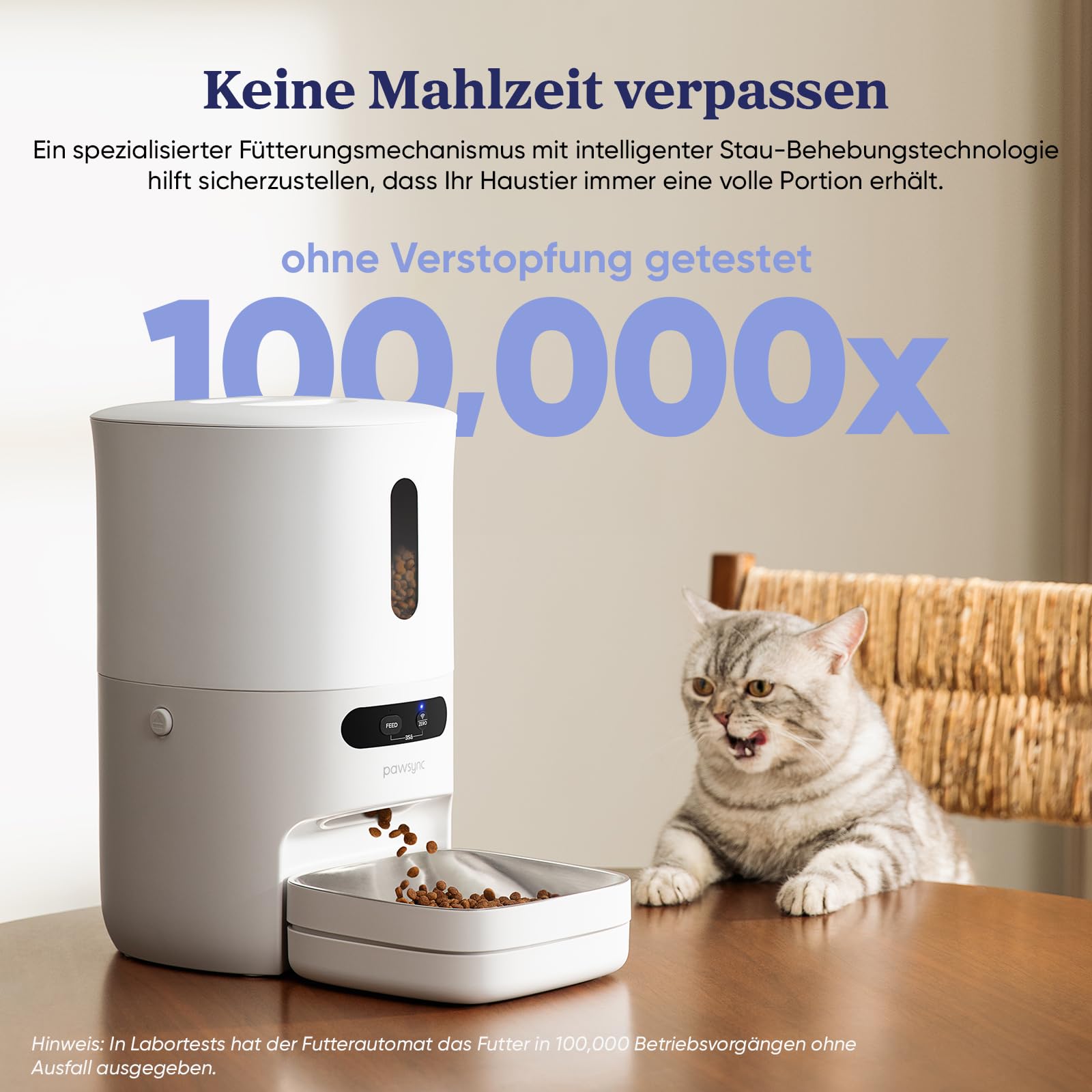 Pawsync Smart Futterautomat, Farbwechselnde Erinnerung, Haustierfutter-Trockenmittel hält Futter trocken & frisch, bis zu 3 Monate, App-Benachrichtigungen, Cremeweiß