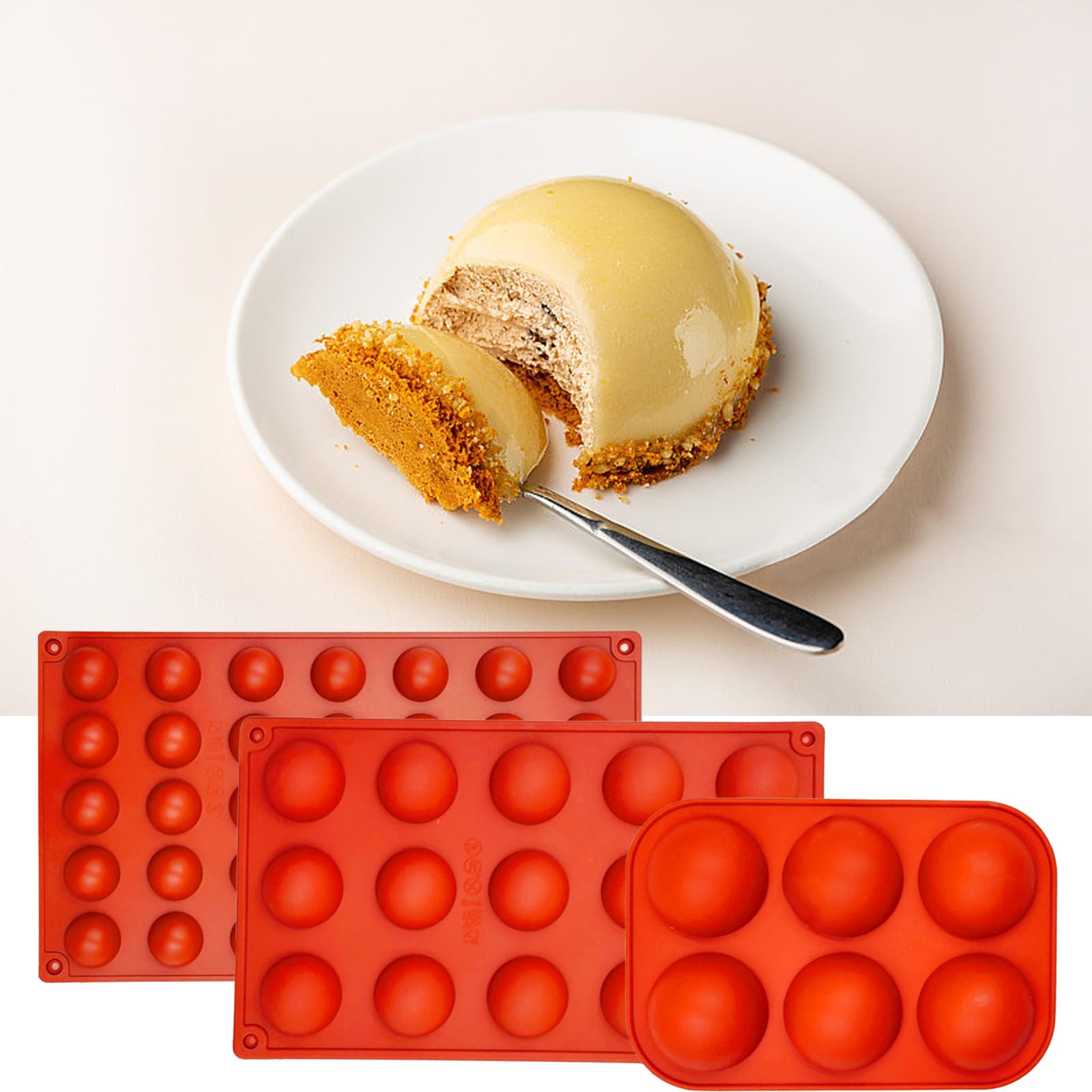 Set 3 Stampi In Silicone A Semisfera - 6, 15 E 35 Cavità Per Dolci E Cioccolato - Foto 2