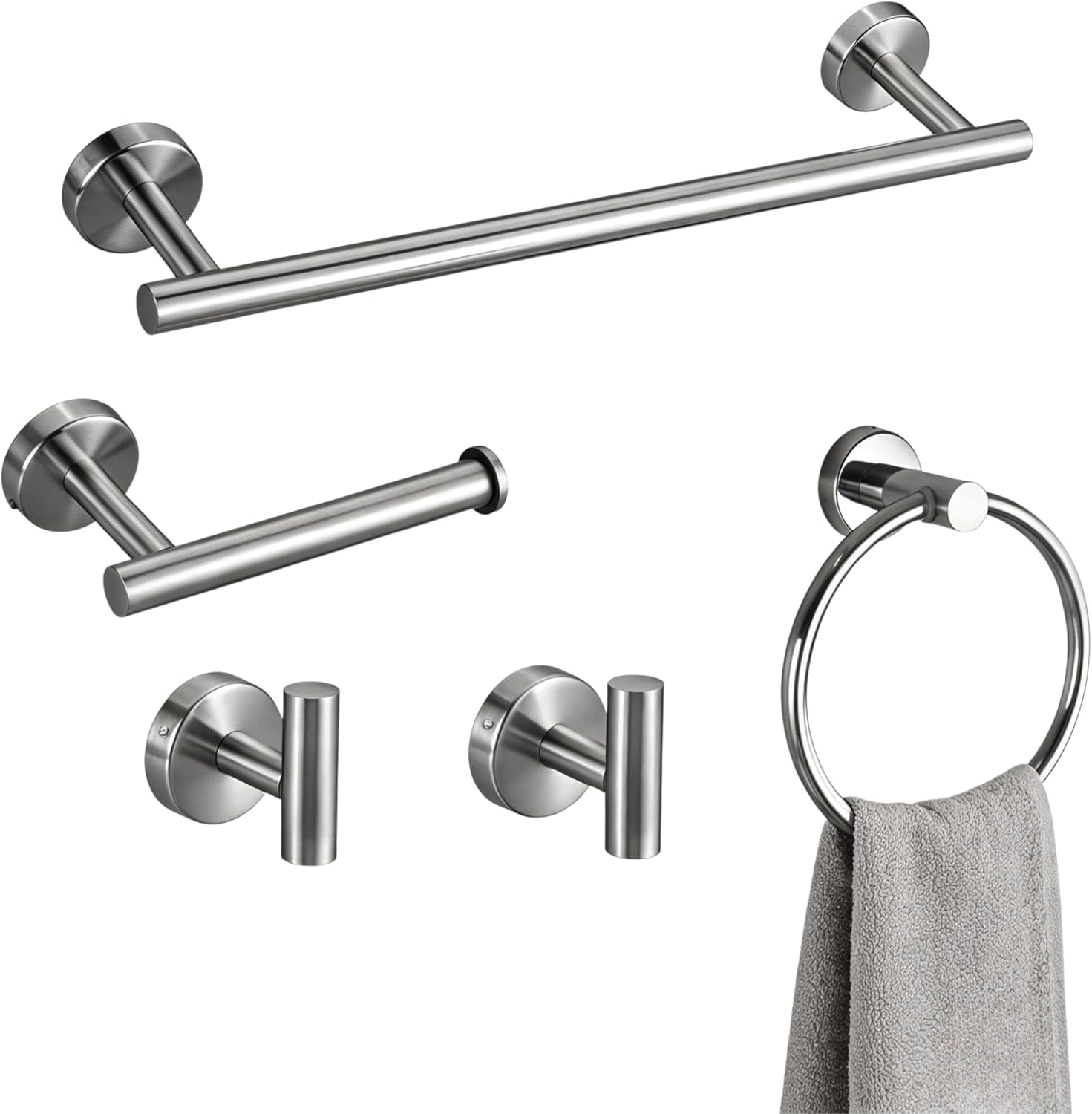 5 Pieces Bathroom Towel Holder Set, 16 inch Wall Mounted Silver Towel Bar Set for Bathroom,Silver Bathroom Hardware Towel Rack Set for Bathroom