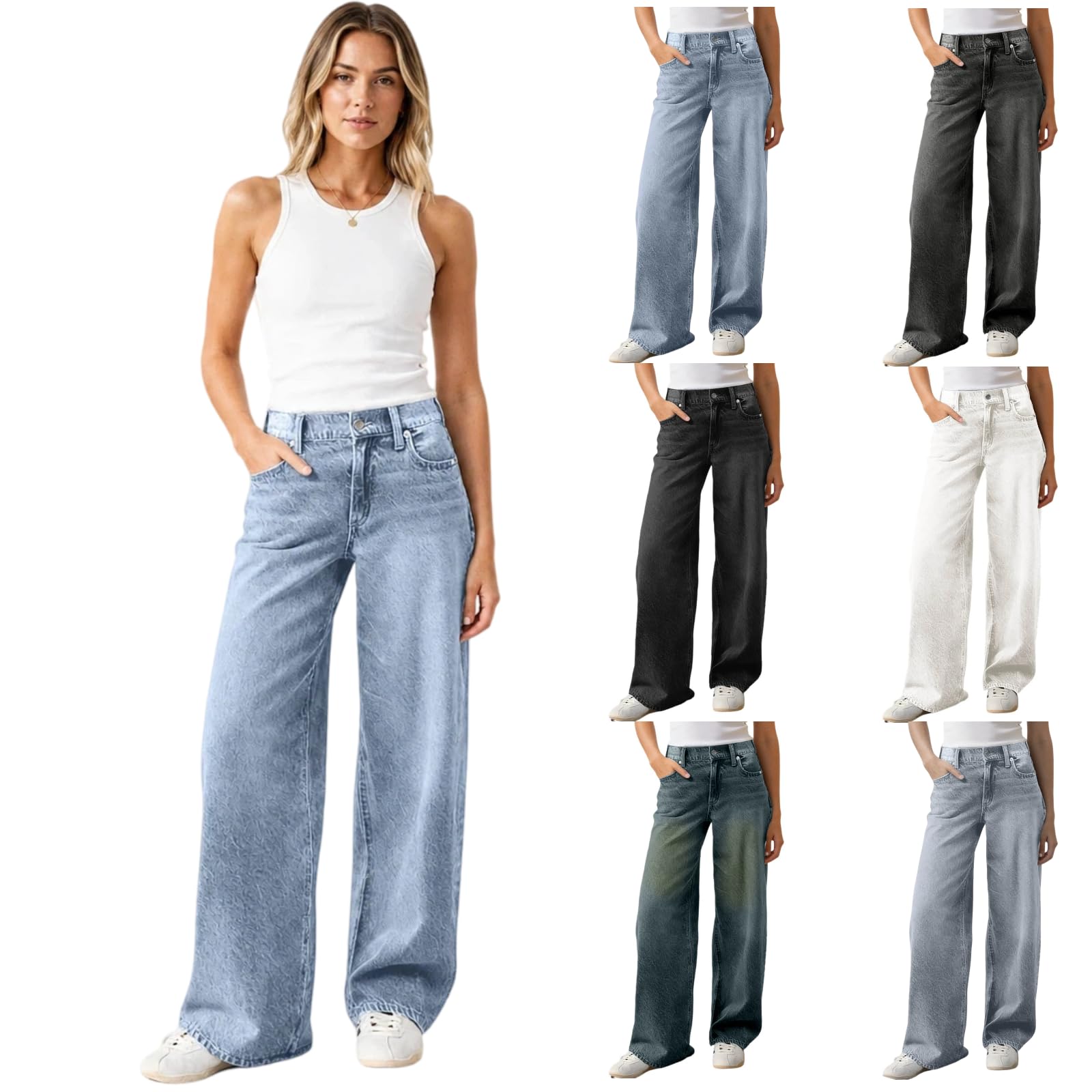 Womens Straight Wide Leg Jeans Baggy High Waisted Y2k Boyfriend Gradient Thin Denim Pants Casual Trendy Outfits