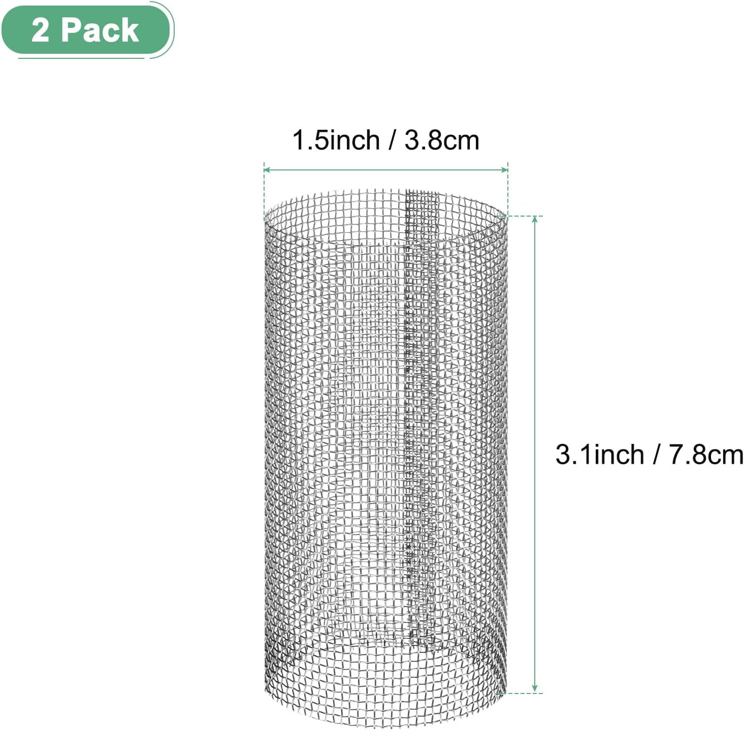 M METERXITY 2-Pack 20 Mesh Stainless Steel Filter Screen, Reusable Water Pump Strainer Replacement for Sediment Filter T Strainer, Inline Water Filter Accessory [White]