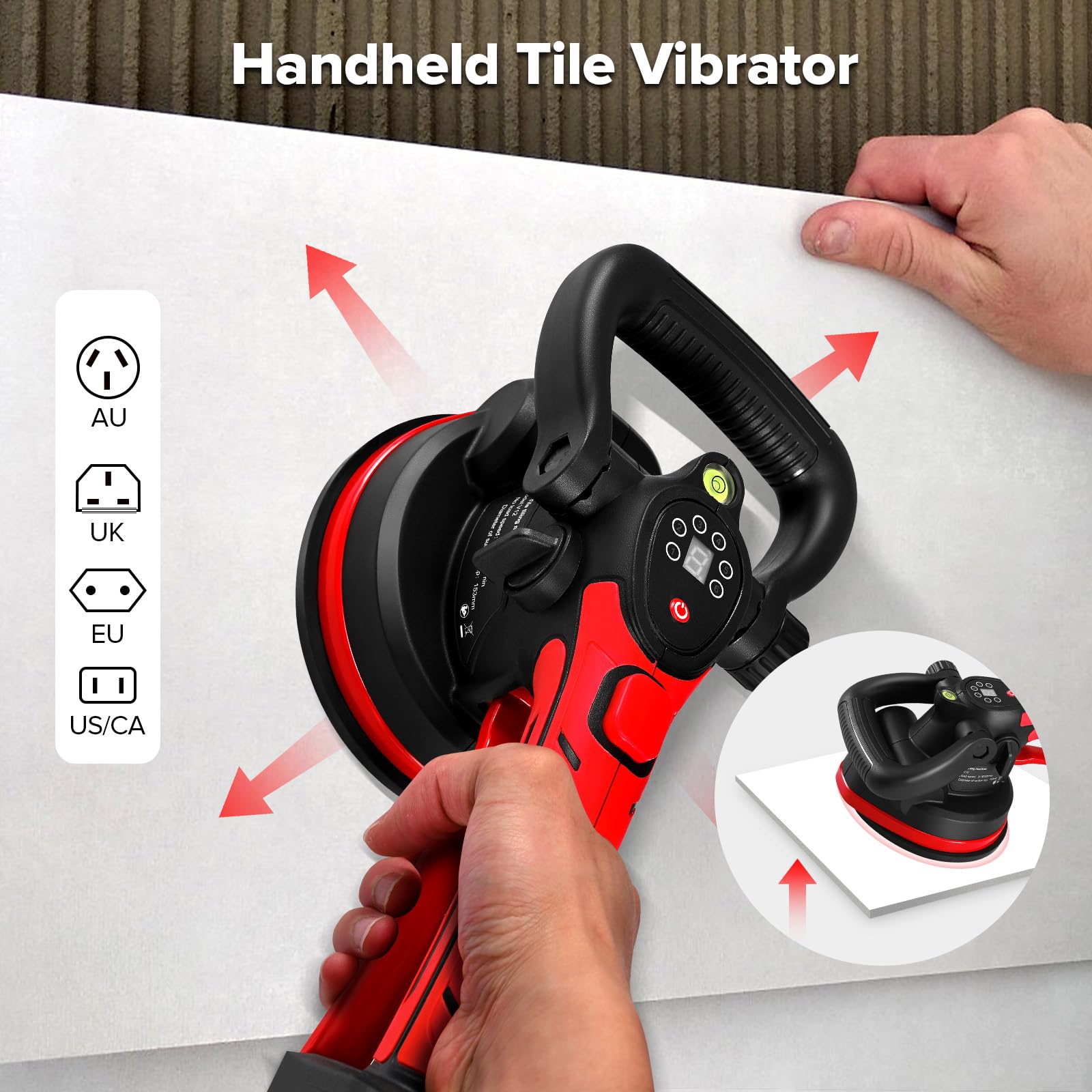 Machine Vibrante Carrelage, Machine à Carrelage Electrique 6 Vitesses Réglable - 153×153 mm Ventouse Vibrante Carrelage pour Carreaux de 0.3 à 1.2m avec Batterie x 2