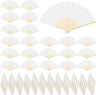 Aodaer 72 Pieces White Folding Fans with Organza Bags Paper Folding Fans DIY Paper Hand Fan Foldable Wedding Fan for DIY Crafts, Wedding Gift, Home Decoration