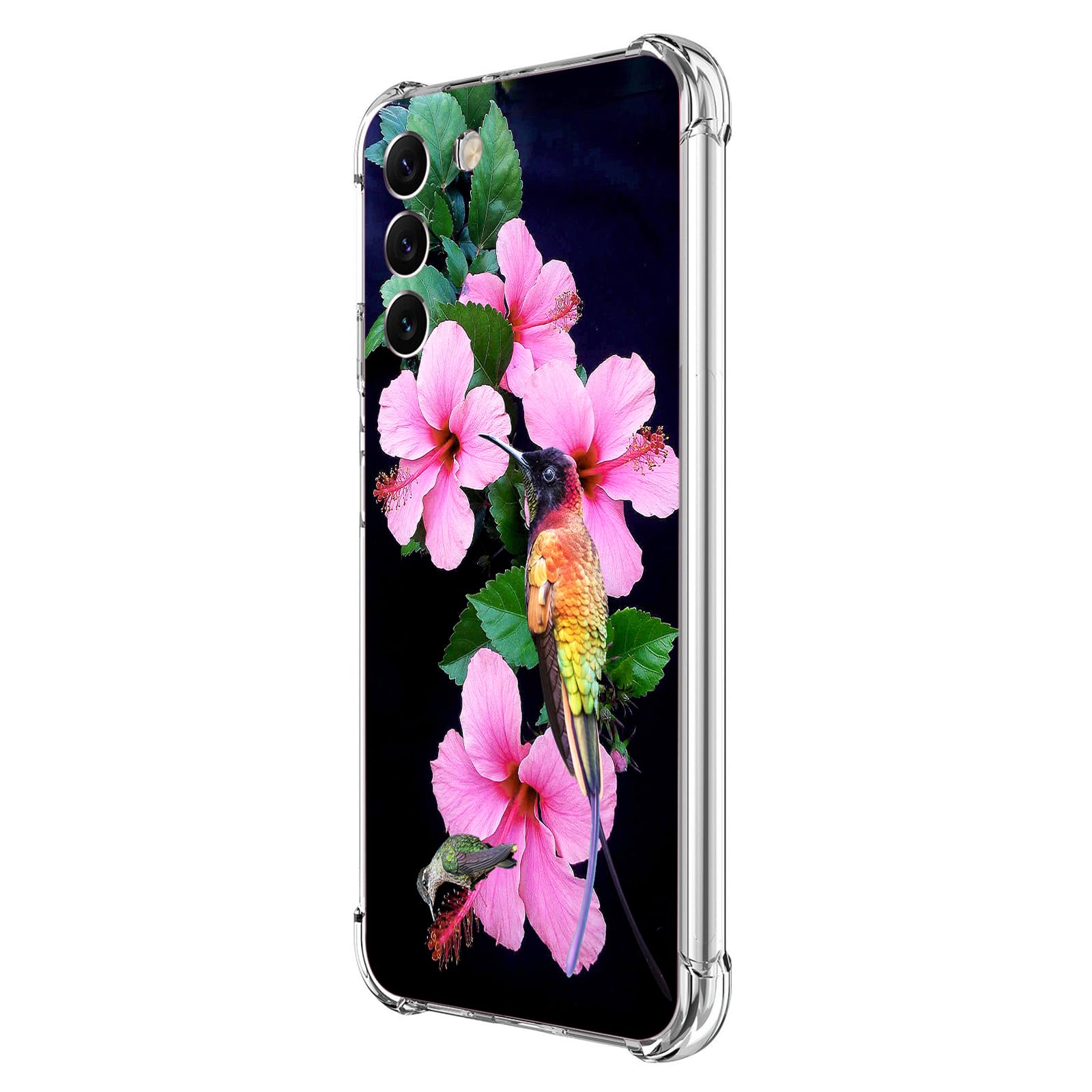 Beaucov Galaxy S23 FE Case,Hummingbirds Pink Flowers Drop Protection Shockproof Case TPU Full Body Protective Scratch-Resistant Cover for Samsung