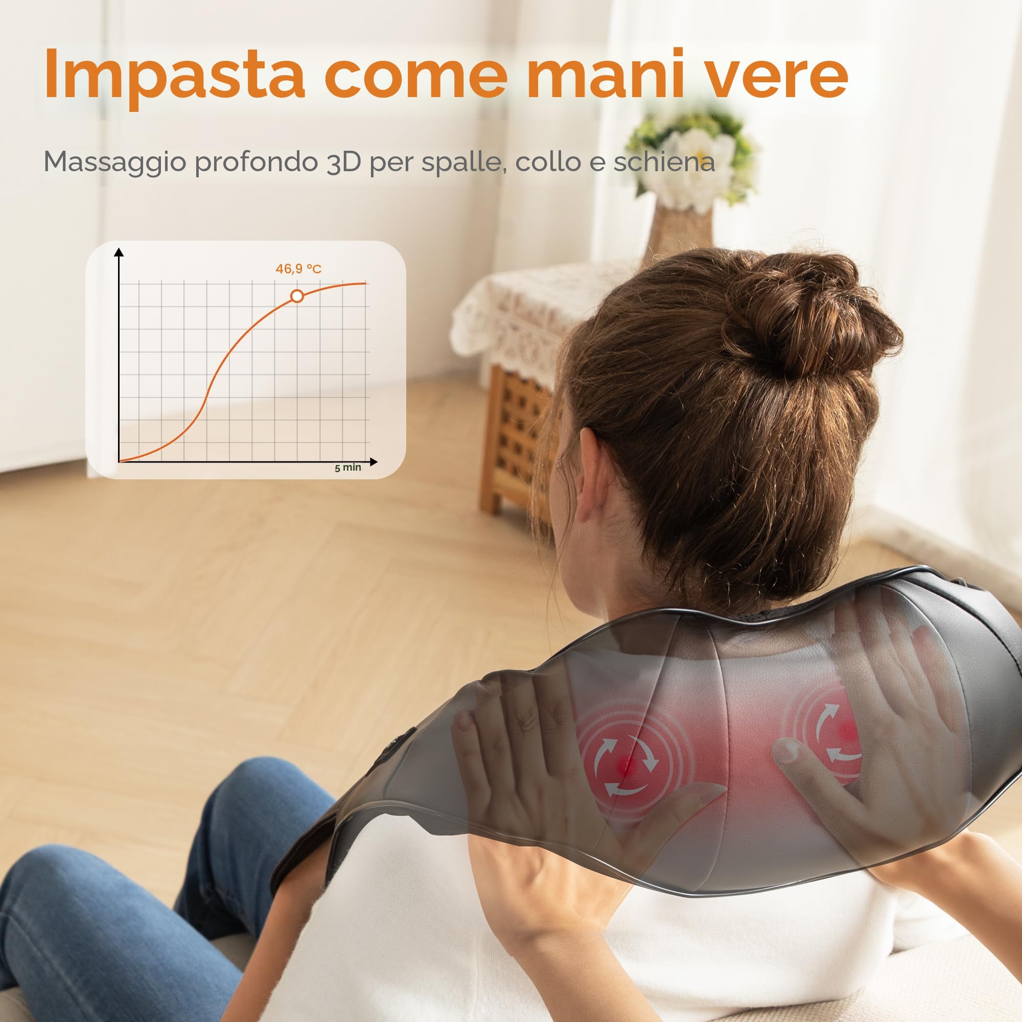 Brelley Massaggiatore per Cervicale, Massaggio Termico 3D, Massaggiatore Cervicale per Alleviare il Dolore Muscolare, in Pelle PU, Regalo per Donne e Uomini