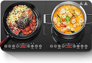 Aobosi Double Induction Cooktop,Portable Induction Cooker with 2 Burner Independent Control,Ultrathin Body,10 Temperature,1800W-Multiple Power Levels,4 Hour Timer,Safety Lock