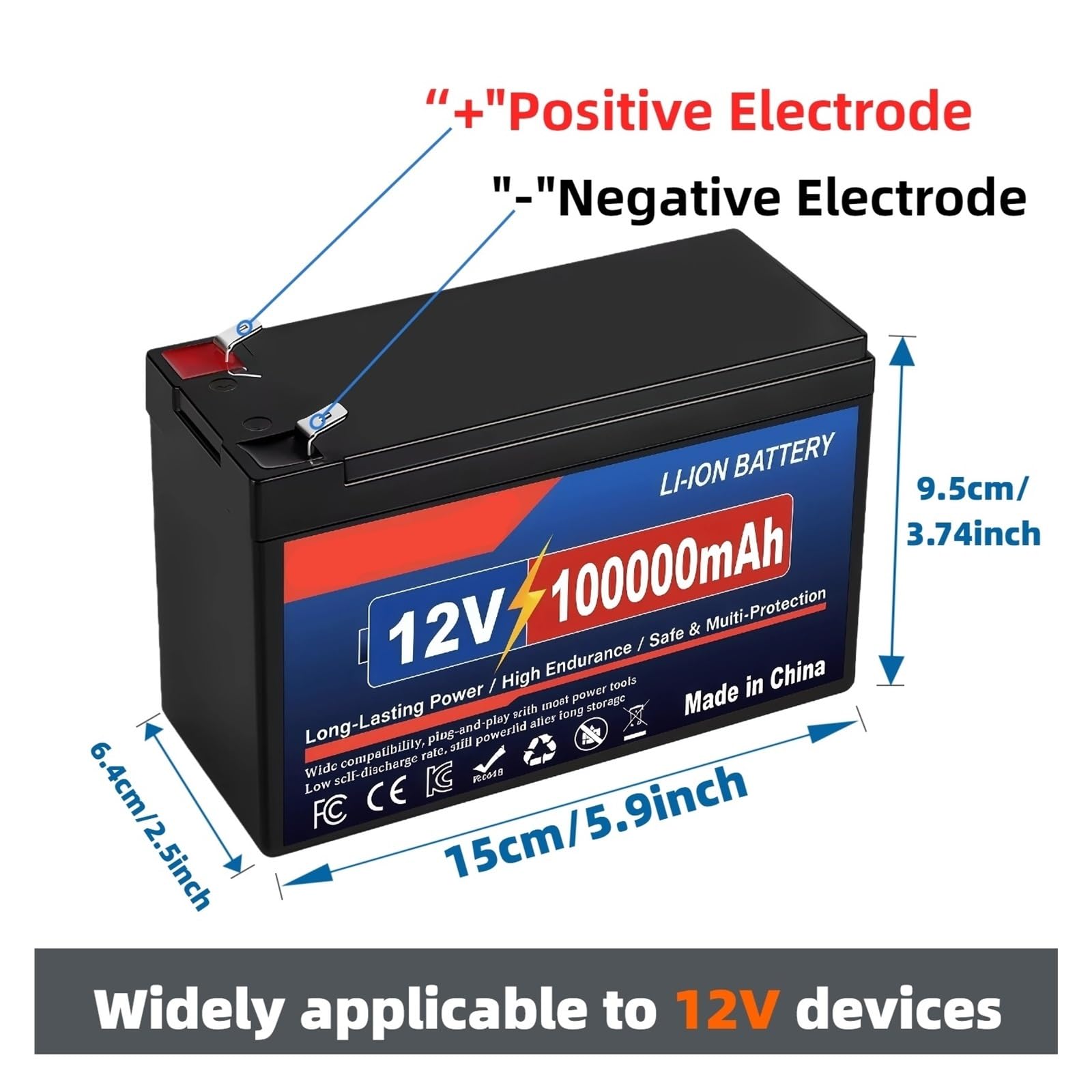 Batteria al litio LiFePO4 di grande capacità 12V 100Ah BMS integrato