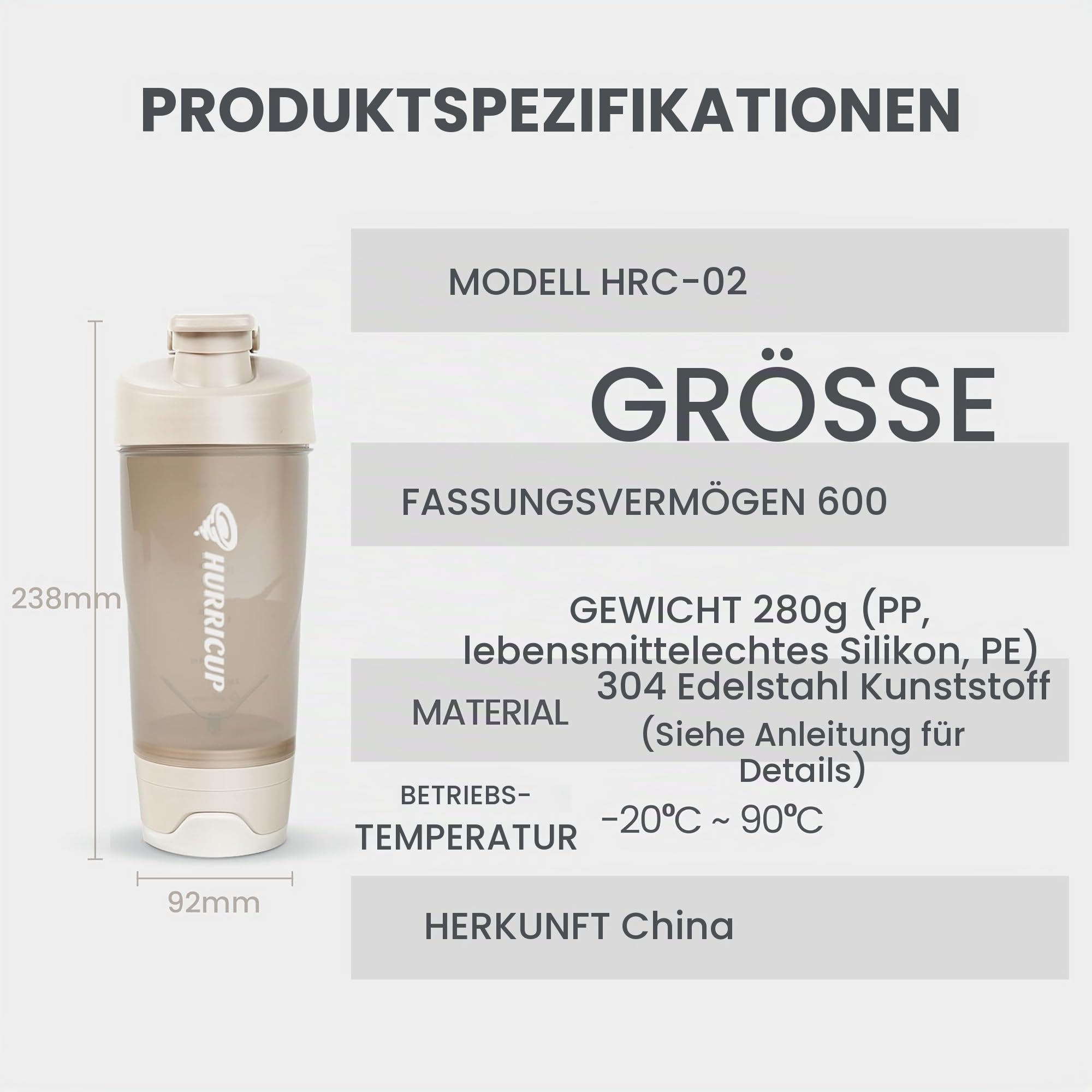 Hurricup Protein Shaker 650ml Manuelle Mischtechnik Ohne Schaum BPA-Frei | Klumpenfrei ohne Schütteln durch Seilzug. Auslaufsicher, spülmaschinengeeignet & portabel für Fitnessstudio, Büro & Outdoor