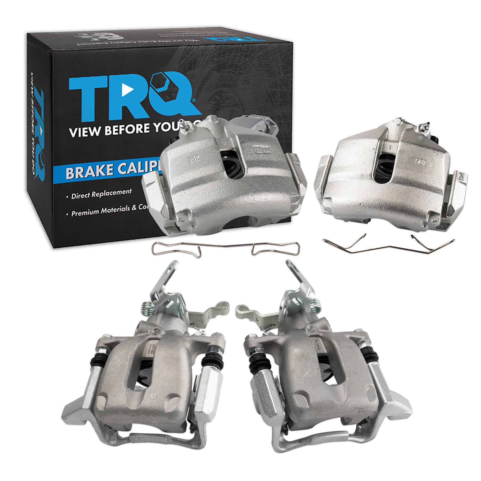 TRQ Front and Rear Brake Caliper Set Zinc Coated Brackets Compatible with 2010 Volkswagen Golf 2005-2010 Jetta 2006-2009 Rabbit