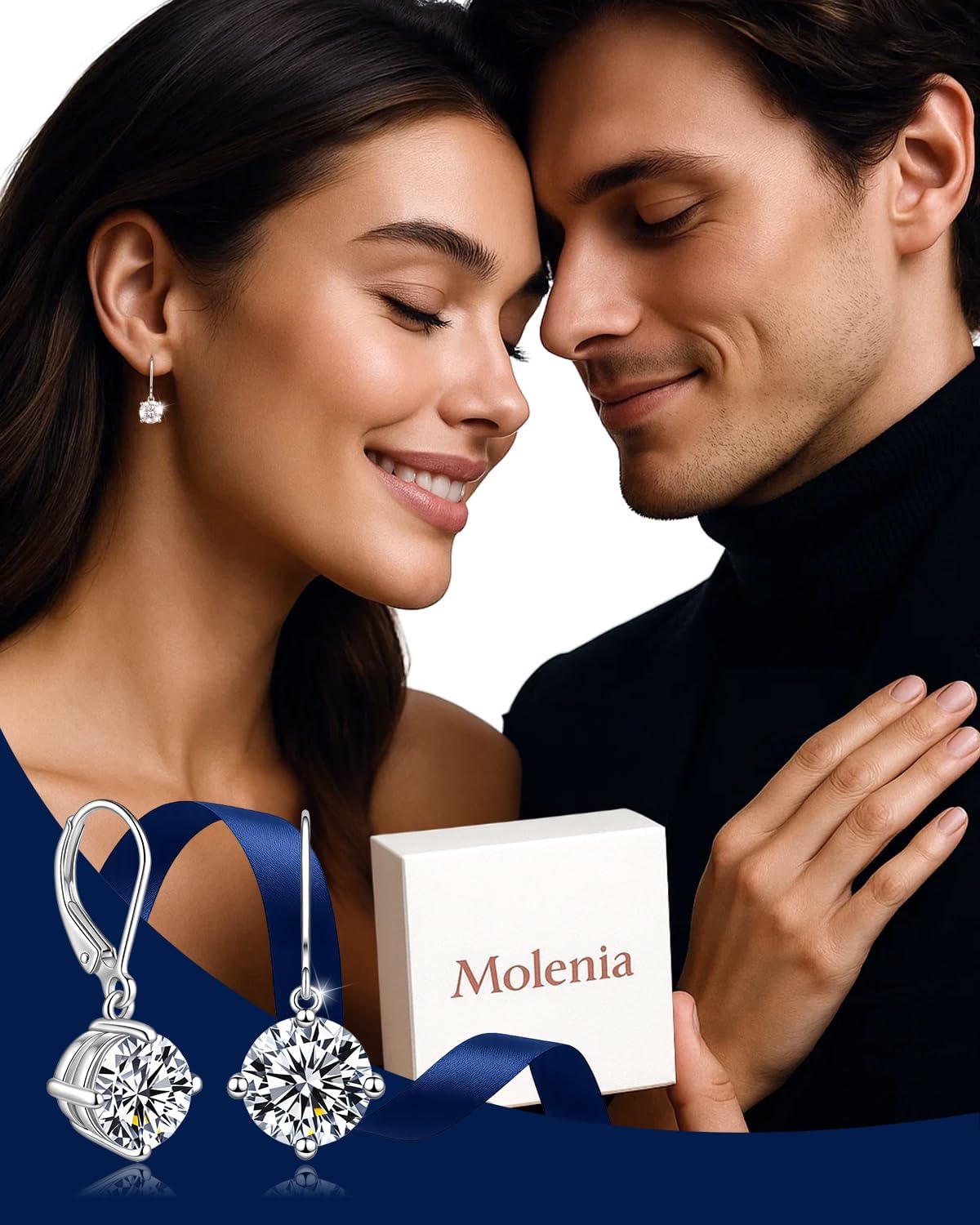 Moissanite Drop Dangle Earrings for Women, D Color VVS Clarity Lab Created Round Cut Diamond Earrings 18K Gold Plated Sterling Silver Leverback Earring Valentine Birthday Gifts for Her Wife Girlfriend - Image 4