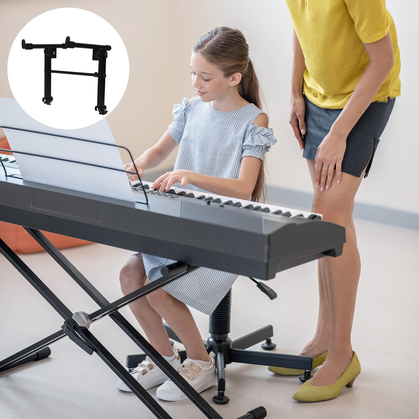 Extensión de Soporte para Teclado de Piano Eléctrico Estructura de Metal Doble Tubo y Altura Ajustable para Actuaciones y Viajes