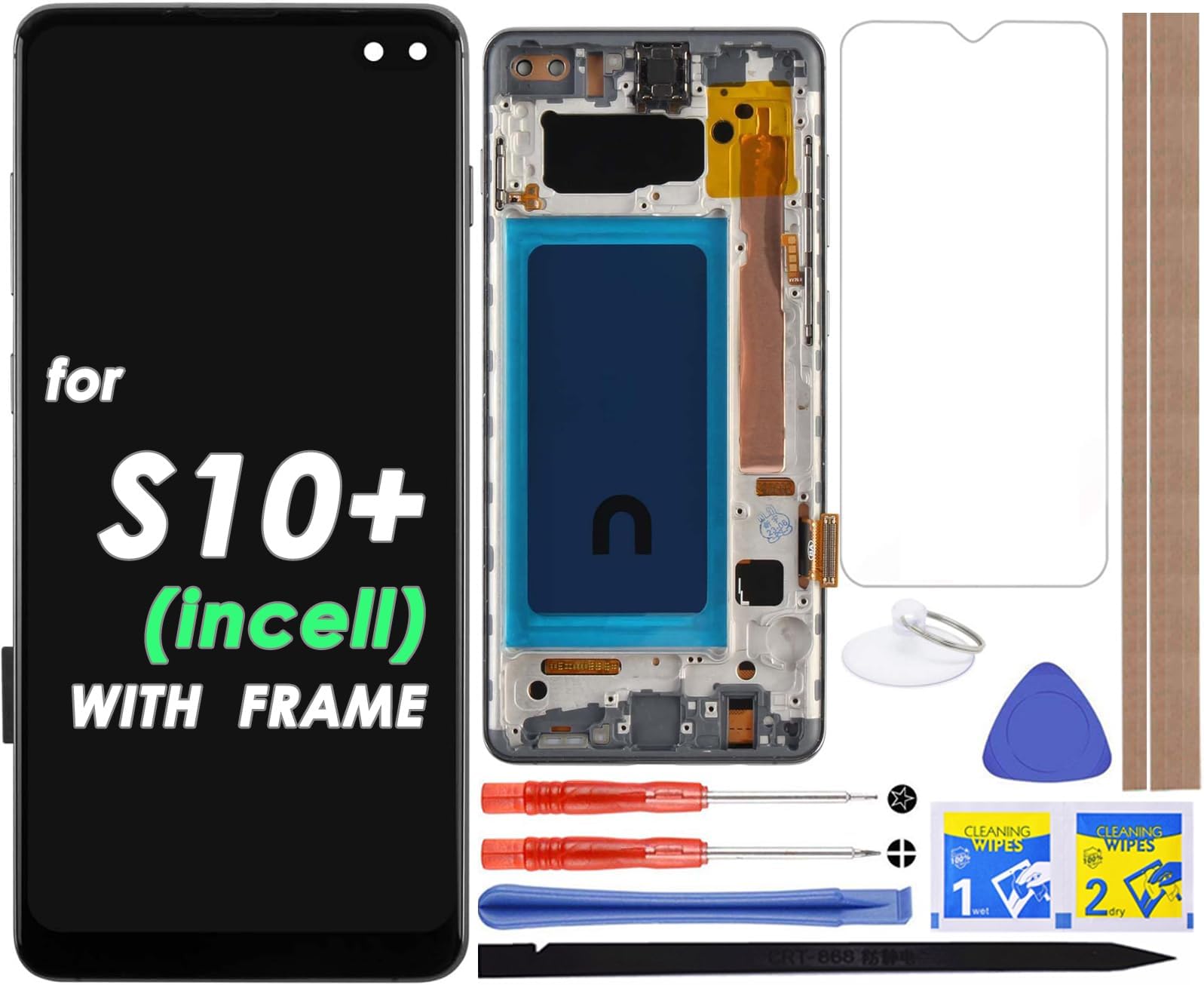 LCD Screen Replacement Touch Digitizer Display Assembly for Samsung Galaxy S10 Plus G975 G975U G975W G 975F/DS 6.4"(Incell Type with Black)