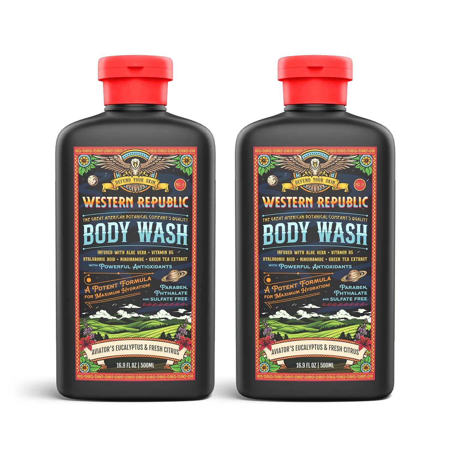 Men's Body Wash | Nautical Birchwood & Alpine Sage Scent and | Hydrating & Anti-Aging Formula with Aloe, Niacinamide & Hyaluronic Acid (2 Pack) | Made in USA