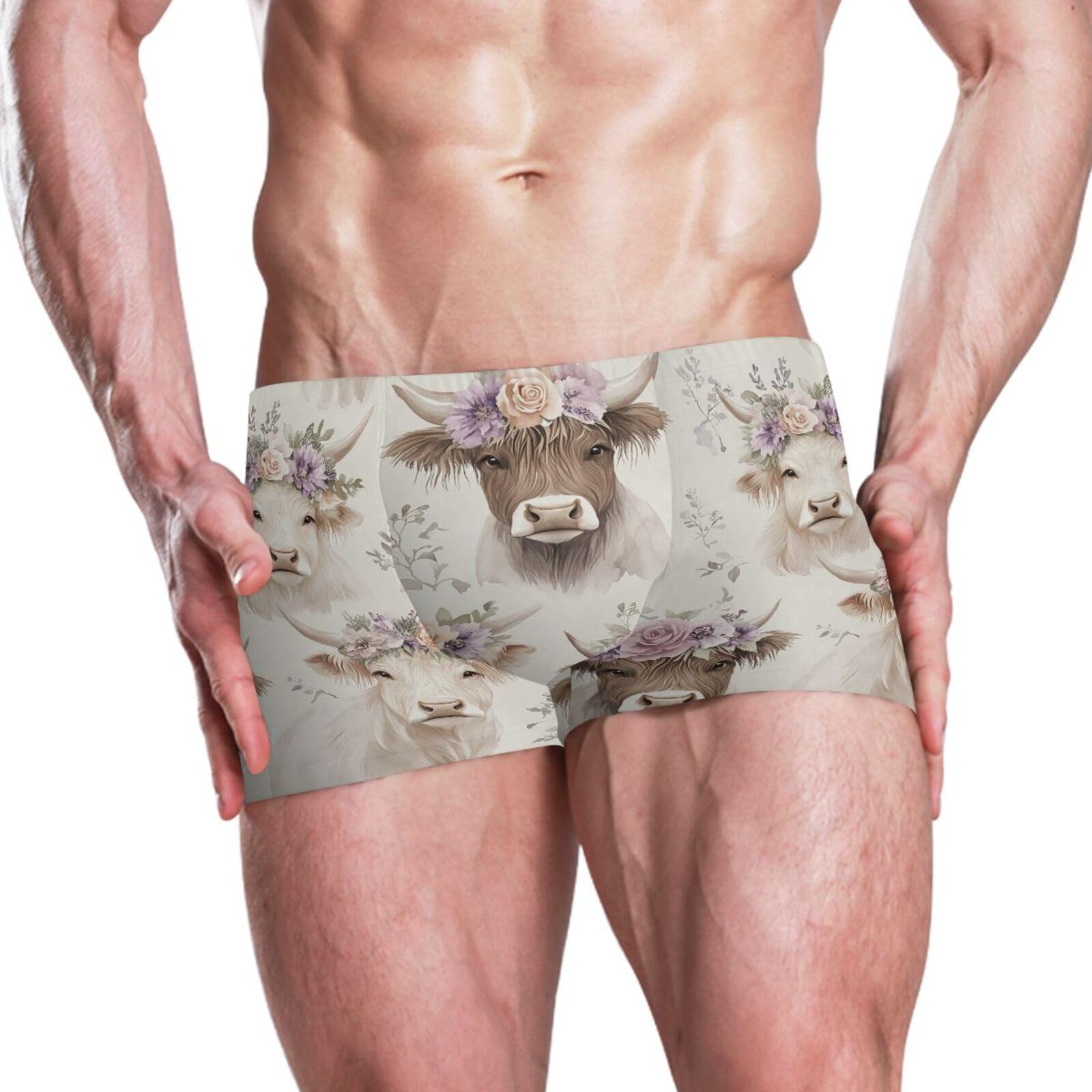 UMIRIKO Highland Cows Flower Men Swim Brief Square Leg Swimsuit Swimwear Bathing Suits for Men M 202c0062