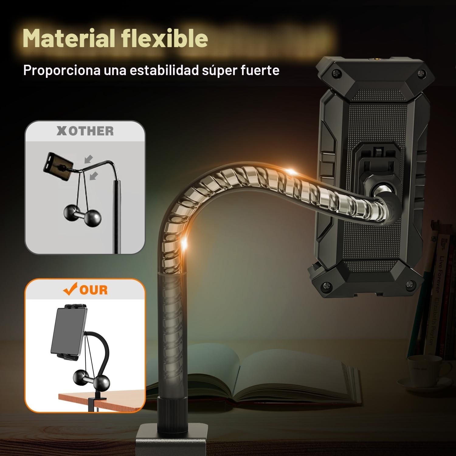 Soporte Tablet Mesa, Soporte iPad Mesa con Brazo de Cuello de Cisne, Soporte para Tablet Cama Giratorio de 360°, para iPad Pro/Air/Mini, 4.7"-13.5" Tablets.