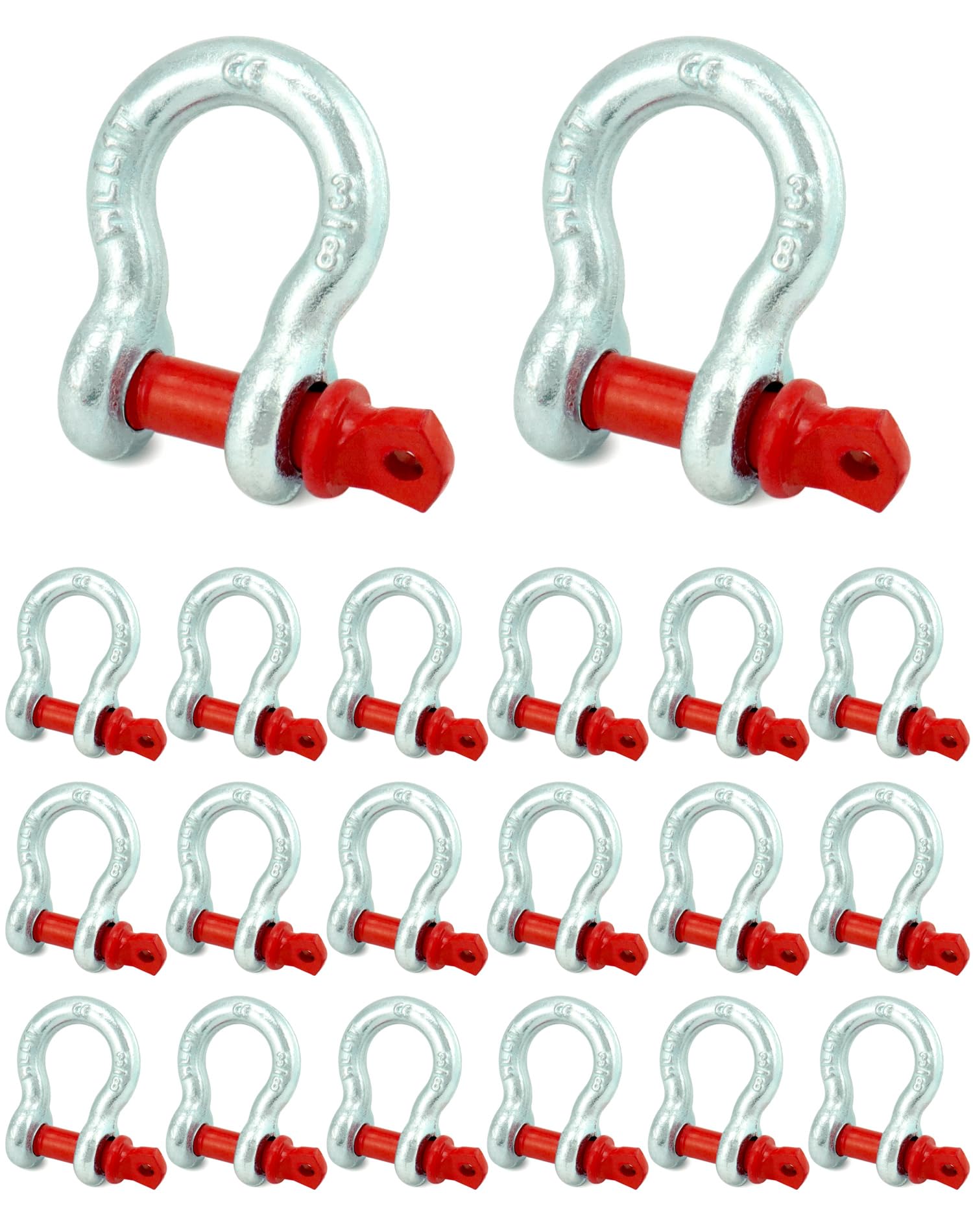 QWORK Grilli di ancoraggio a vite zincata da 3/8", confezione da 20 grilli ad anello a D, corpo in acciaio zincato capacità di traino 999,7 kg, rosso