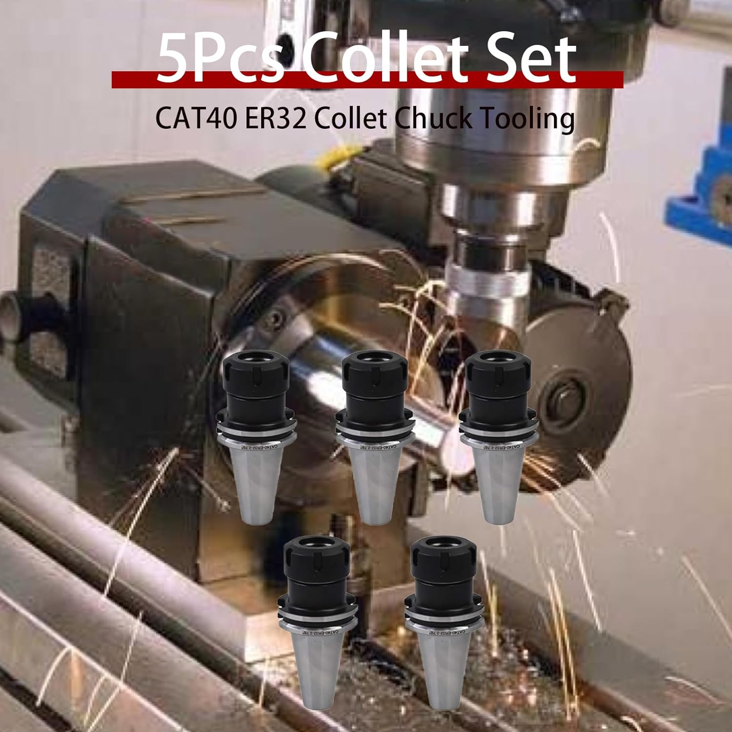 findmall 5Pcs Collet Set CAT40 ER32 Collet Chuck Tooling Fit for CNC Engraving Machine and Milling Lathe Tool