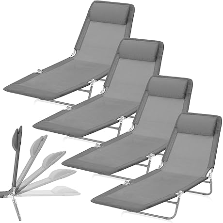 Suzile 4 Pack Folding Chaise Lounge Chair for Affordable Tanning Sessions